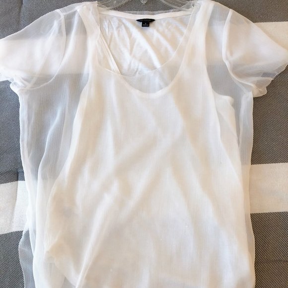 Ann Taylor white & sheer short sleeve blouse - Picture 1 of 7